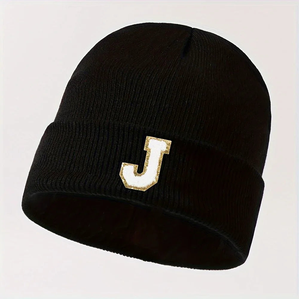 J Letter Black Winter Beanie Hat for Women & Teen Girls - Gomix Brands Outlet